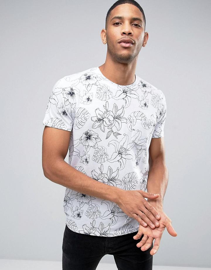 Brave Soul Tropical Print T-shirt - Blue