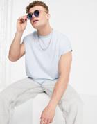 Asos Design Oversized Longline T-shirt With Roll Sleeve In Blue-blues
