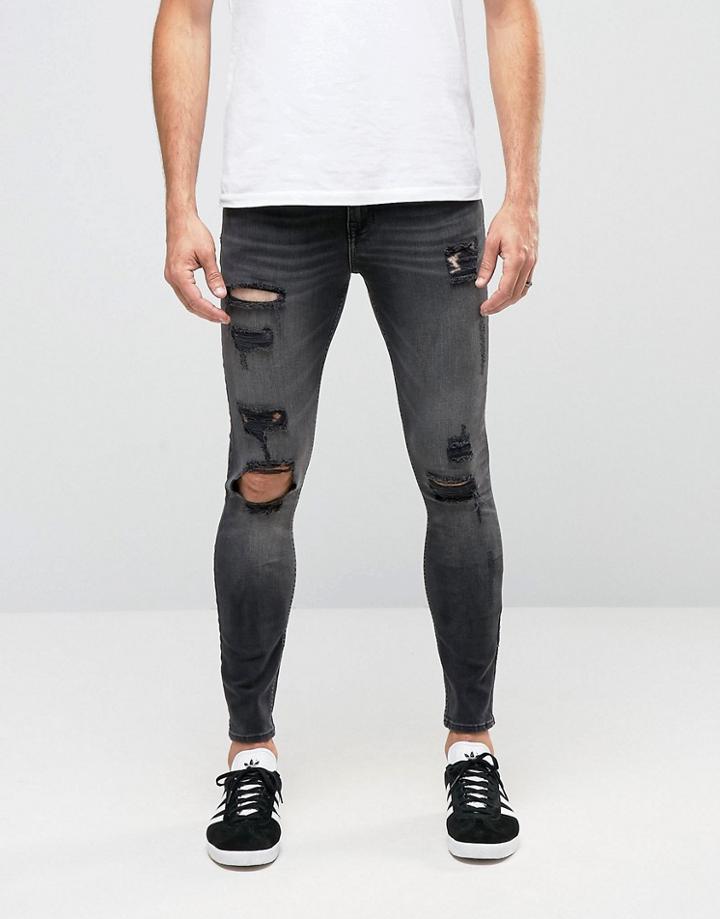 New Look Skinny Jeans In Black With Extreme Rips - Black