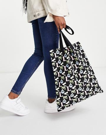 Asos Design Canvas Tote Bag In Love Print-multi