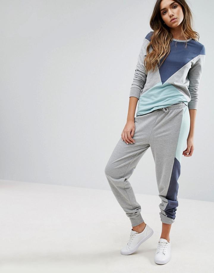 Noisy May Kicks Back Color Block Sweatpant - Gray