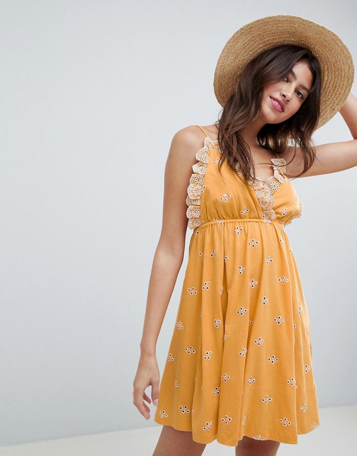 Asos Design Mini Broderie Sundress - Yellow