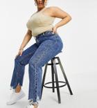 Missguided Plus Straight Jean With Chewed Hem In Blue - Mblue-blues