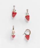 Asos Design Pack Of 2 Earrings With Strawberry Charms In Gold Tone