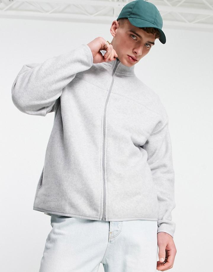 Asos Design Oversized Polar Fleece Track Jacket In Gray Heather-grey