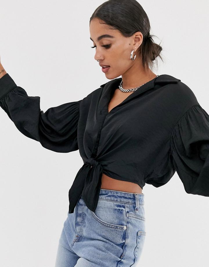 Signature 8 Oversized 80's Tie Front Shirt - Black
