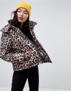 Na-kd Leopard Print Padded Jacket In Brown - Multi