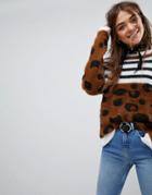 Only Leopard & Stripe Knit Sweater - Tan