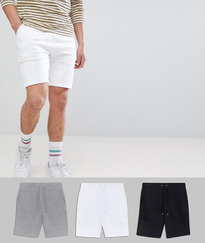 Asos Design Jersey Skinny Shorts 3 Pack Black/gray Marl/white Save - Multi