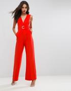 Asos Tailored Sleeveless Wrap Jumpsuit With Large Eyelet - Red