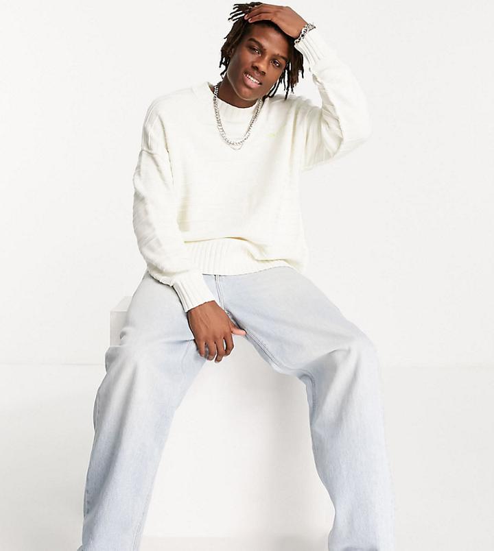 Collusion Crew Neck Sweater In Ecru With Neon Embroidery-white