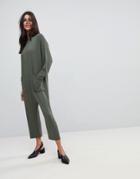 Asos Minimal Jersey Jumpsuit With Batwing Sleeve - Green