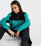 Asos Design Petite Sweater With Zip Collar In Mixed Stitch In Green