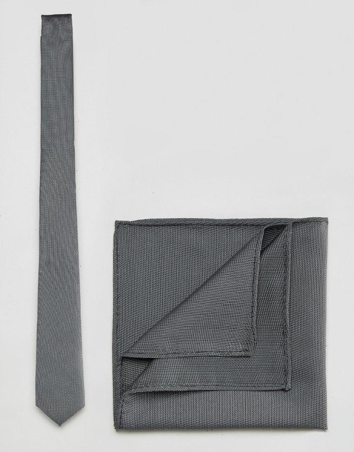Asos Tie And Pocket Square Pack In Gray - Gray