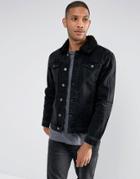 Brave Soul Denim Jacket With Fleece Collar - Black