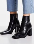 Miss Selfridge Buzz Black Croc Zip Boots