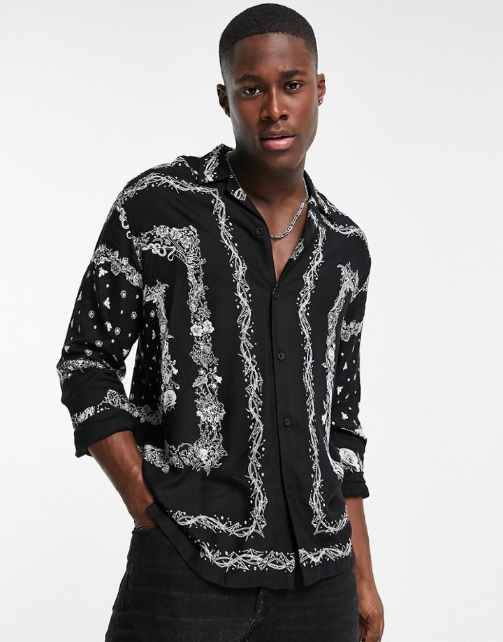 Topman Paisley Print Shirt In Black
