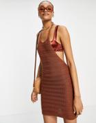 Asos Design Halterneck Crochet Mini Dress In Brown-green