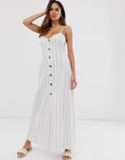 Asos Design Button Through Maxi Dress In Gray Stripe-multi