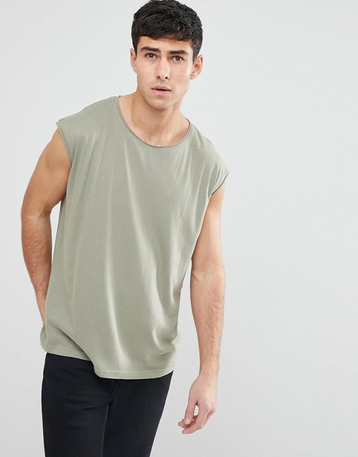 Brave Soul Raw Edge Sleeveless Tank - Gray