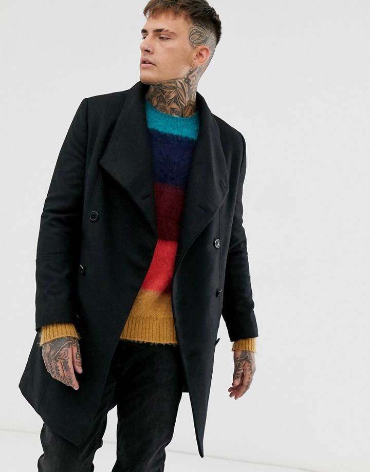 Religion Funnel Neck Overcoat With Pockets In Black - Black