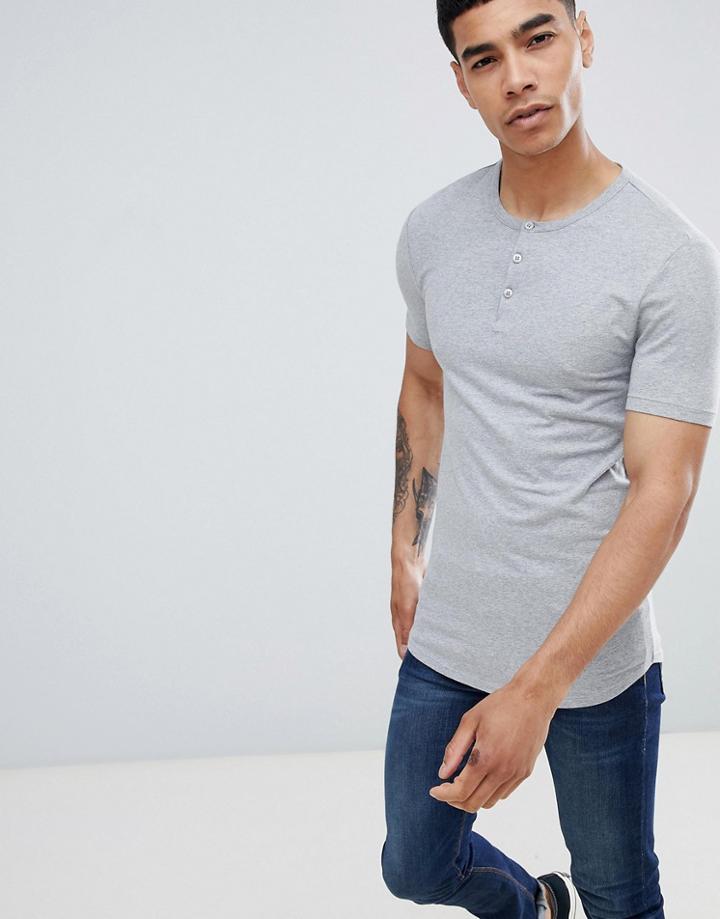 Asos Design Muscle Fit T-shirt With Grandad Neck In Gray - Gray
