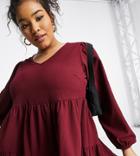 Yours Blouse With Tiered Hem In Burgundy