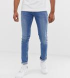 Asos Design Tall Skinny Jeans In Mid Wash Blue - Blue
