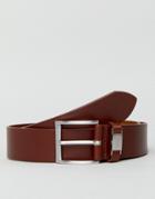 Boss Smooth Leather Logo Keeper Belt In Tan - Tan