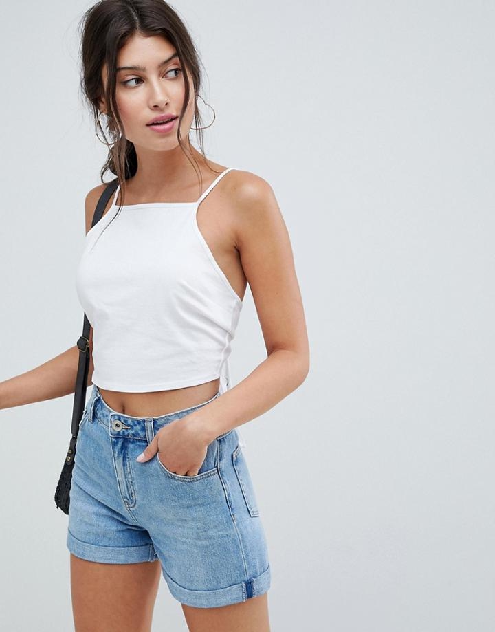 Asos Design Crop Cami Top With Tie Back - White
