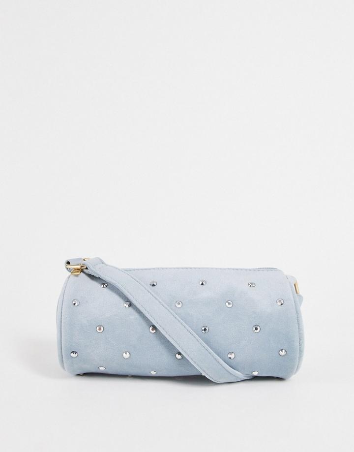 Svnx Velvet Embellished Shoulder Bag In Gray