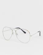 Jeepers Peepers Clear Lens Aviator Glasses In Silver
