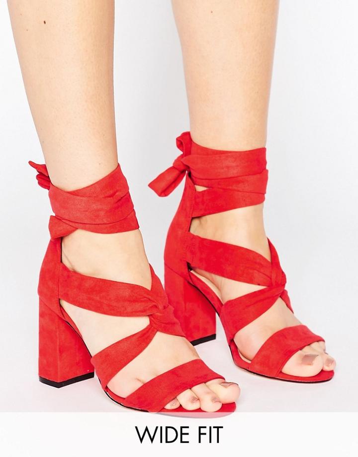 Lost Ink Wide Fit Red Knot Tie Up Heeled Sandals - Red
