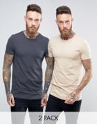 Asos 2 Pack Longline Muscle T-shirt In Gray/beige Save - Multi