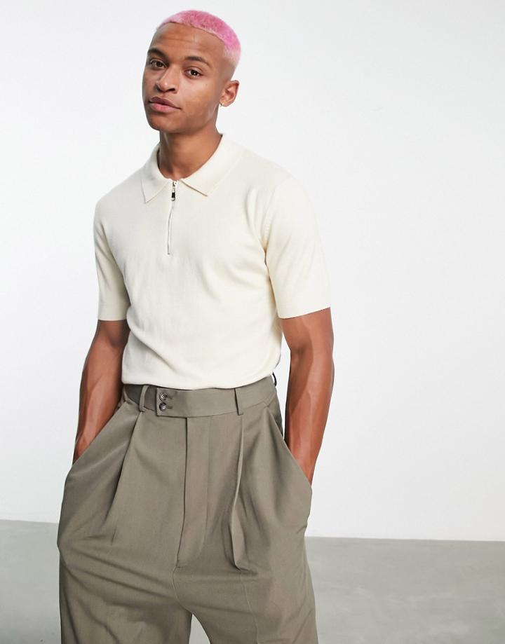 Bando Short Sleeve Knit 1/4 Zip Polo Shirt-white