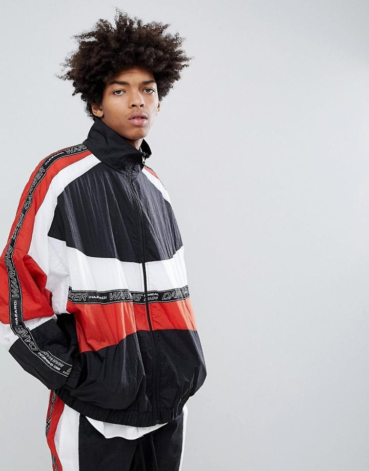 Granted Poly Sports Paneled Taping Track Jacket In Black - Black