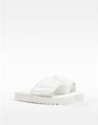 Bershka Quilted Velcro Slides In Ecru-neutral