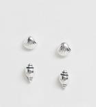 Kingsley Ryan Sterling Silver Shell Stud Earrings - 2 Pack - Silver
