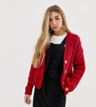 Reclaimed Vintage Inspired Cardigan In Cable Knit With Button Front - Red