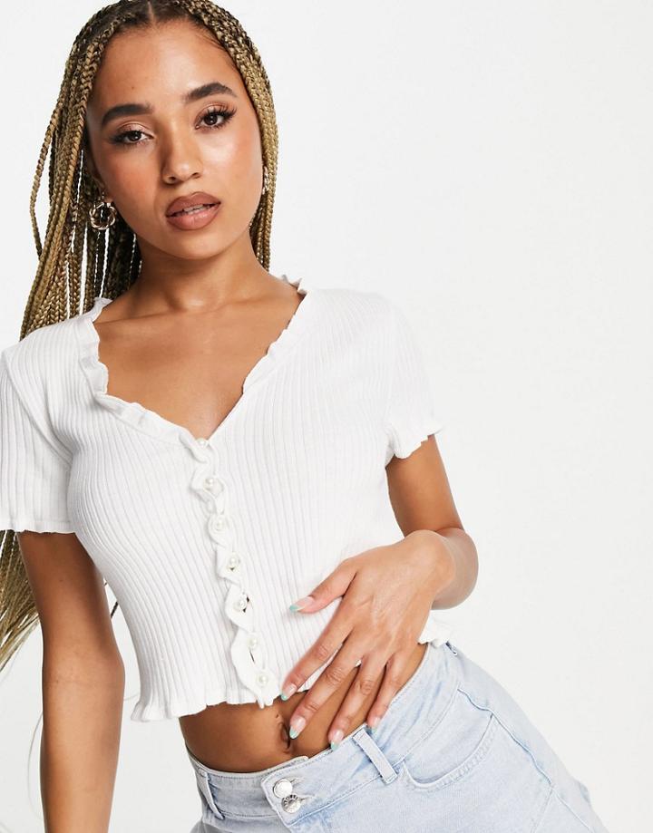 Na-kd Short Sleeve Cardigan With Faux Pearl Buttons In Off-white