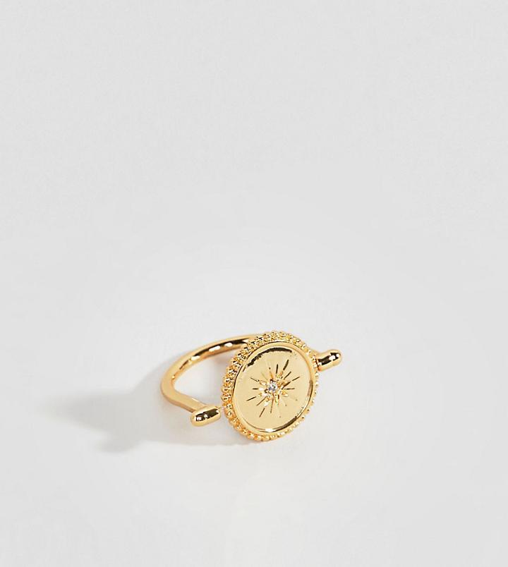 Asos Design Premium Gold Plated Ring With Spinning Coin With Moon And Swarovski Crystal Star Design - Gold