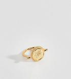 Asos Design Premium Gold Plated Ring With Spinning Coin With Moon And Swarovski Crystal Star Design - Gold