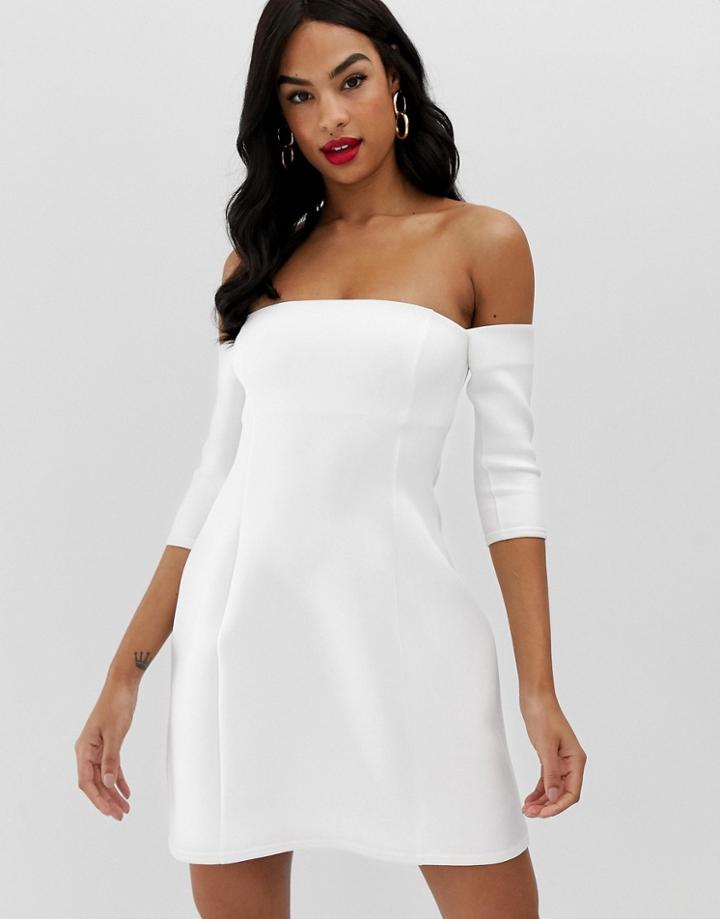 Asos Design Scuba Bardot Mini Shift Dress-white