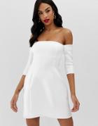 Asos Design Scuba Bardot Mini Shift Dress-white