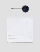 Asos Pocket Square And Navy Lapel Pin Pack - White