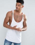 Asos Extreme Racer Back Longline Tank With Contrast Stitching In White - White