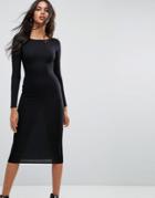 Boohoo Long Sleeve Midi Dress - Black