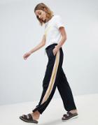 Neon Rose Smart Joggers With Sports Stripe - Black
