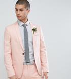 Noak Skinny Wedding Suit Jacket In Crosshatch - Pink