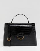 Asos Design Croc City Bag With Ring Ball Detail - Black